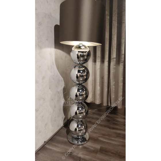 Bollenlamp zilver met ronde voet inclusief kap XL 165cm | UITVERKOCHT