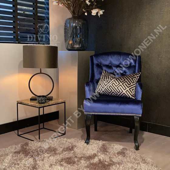 Fauteuil | Make up stoel | Romantic Blue met gouden ring en houten poten