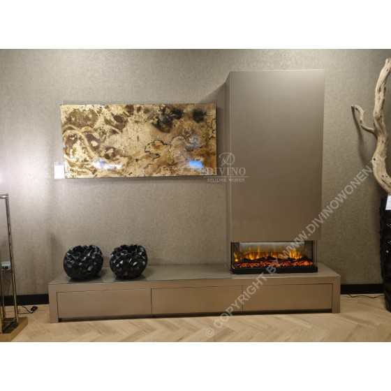 PUUUR TV meubel Bezos | inclusief haard mat metallic champagne 300x45x40cm