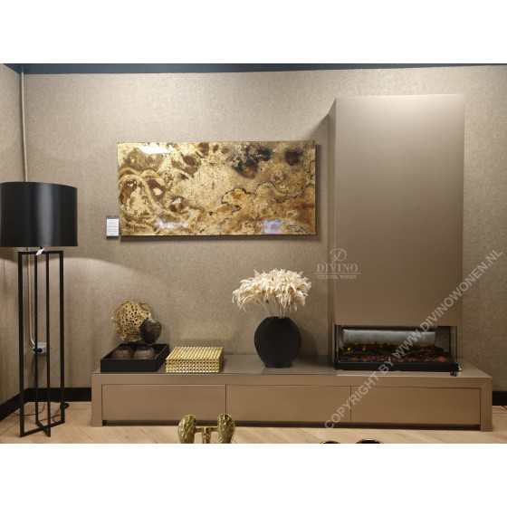 PUUUR TV meubel inclusief haard mat metallic champagne 300x45x40cm