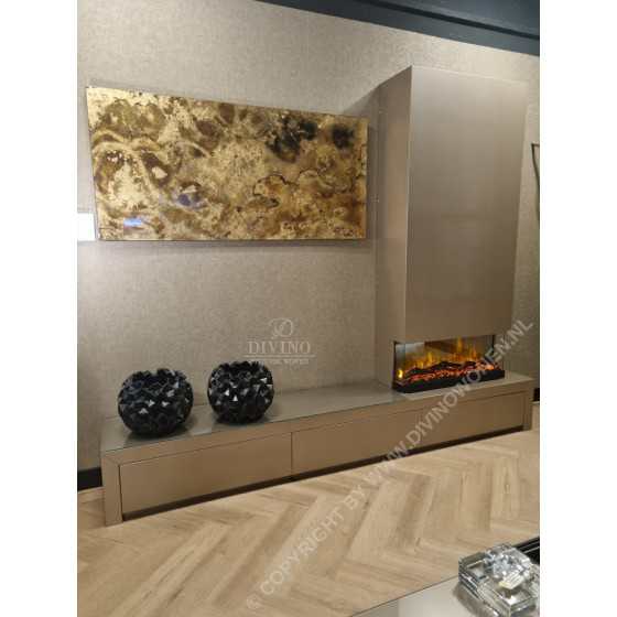 PUUUR TV meubel Bezos | inclusief haard mat metallic champagne 300x45x40cm