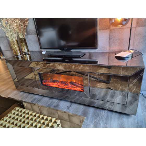 Tv meubel sepia spiegel met sfeerhaard 180cm SHOWROOM MODEL