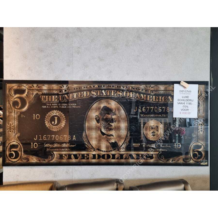 MySkull glasschilderij dollar biljet zwart met goud 75x180cm