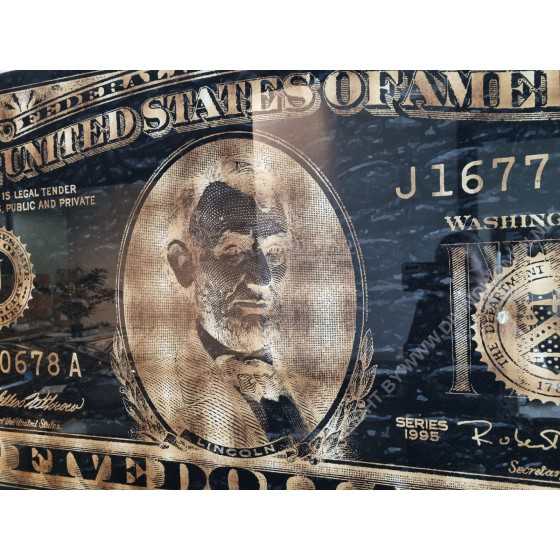 VERKOCHT! MySkull glasschilderij dollar biljet zwart met goud 75x180cm