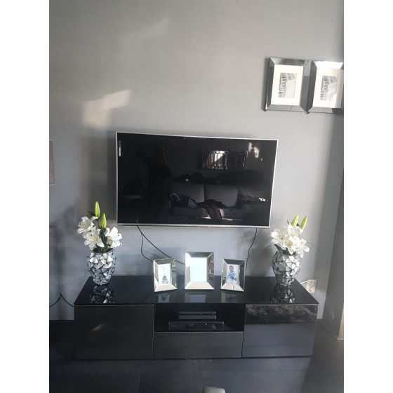 TV-Meubel 160x40cm Spiegel met Zwart Glas | Zilver UITVERKOCHT