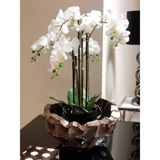 Levensechte Kunst Orchidee Wit in Zwarte Pot met Bladeren Groot 5 Takken