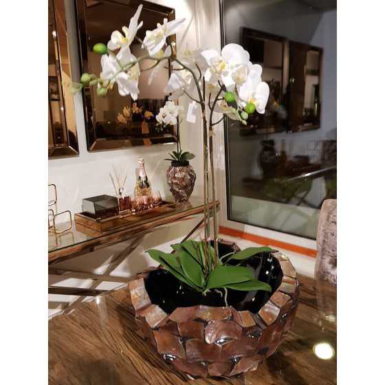 Levensechte Kunst Orchidee Wit in Zwarte Pot met Bladeren Middel 2 Tak Uitverkocht