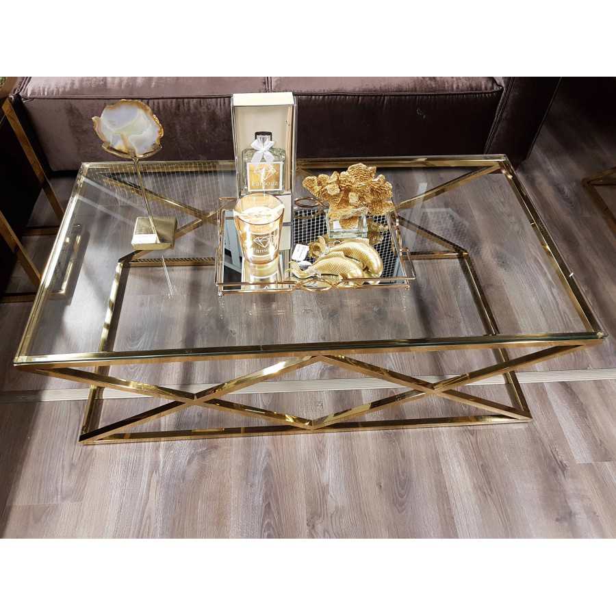 SALONTAFEL 130X70X45CM GOUD MET GLASPLAAT MODEL JAXX