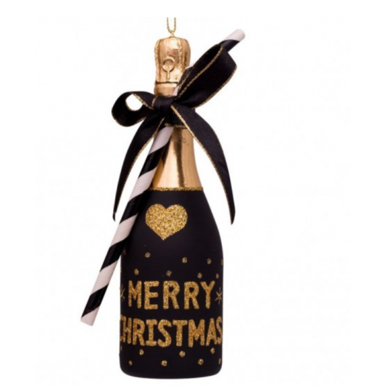 Vondels kerstbal champagne zwart 16 cm