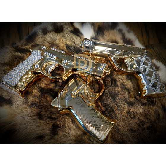 Gouden Gun Pistool Met Diamanten 16x11 cm Uitverkocht