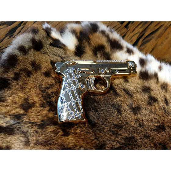 Gouden Gun Pistool Met Diamanten 16x11 cm Uitverkocht