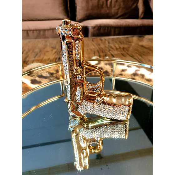 Gouden Gun Pistool Met Diamanten 16x11 cm