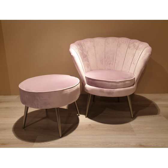 Velvet fauteuil met poef roze UITVERKOCHT