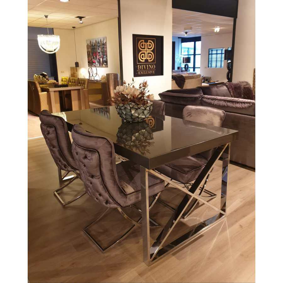 verlangen Polijsten Kwik Eettafel Grey Metallic Met Chromen Onderstel|180x100x85cm|Luxury Living