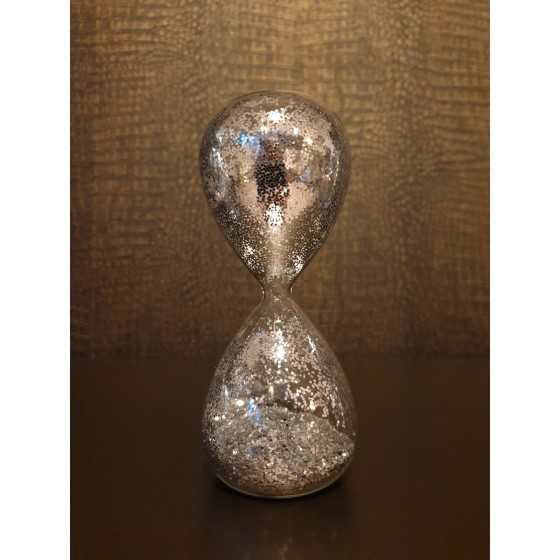 Zandloper glas zilver glitter 16cm Uitverkocht