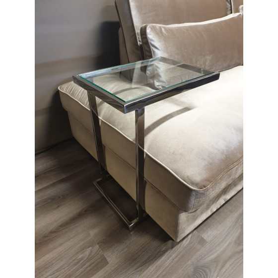 Zilver bijzettafeltje / laptoptafel met glasplaat 63x48x35  DC