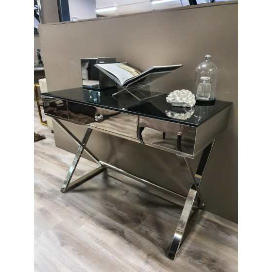 Console spiegel tafel 120x50 zilver onderstel met zwarte glasplaat