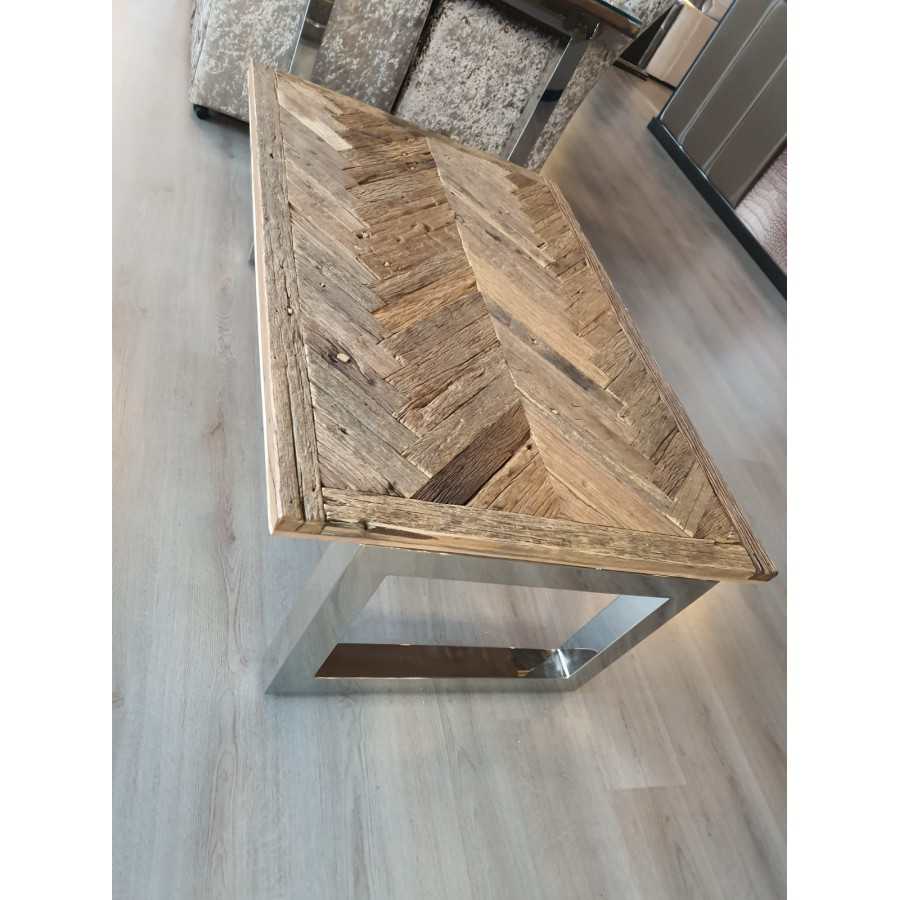 Wagonhout Visgraat salontafel 130x70cm exclusief glasplaat