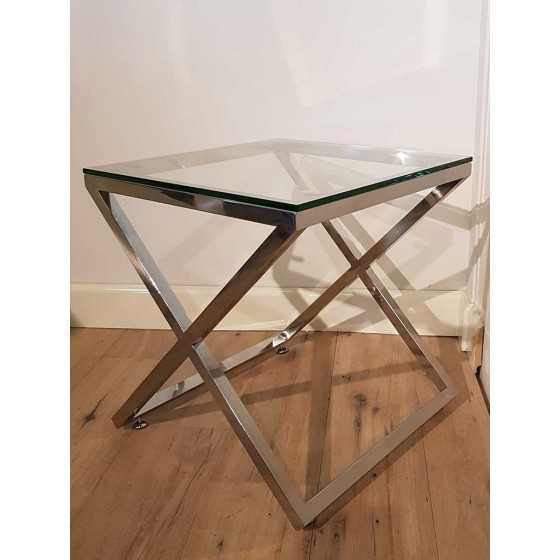 X-Legs Table Bijzettafel 50x50x56cm Chromen Onderstel met Glasplaat UITVERKOCHT