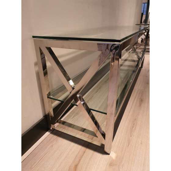 Tv meubel glas met chrome kruis 160x55x40cm